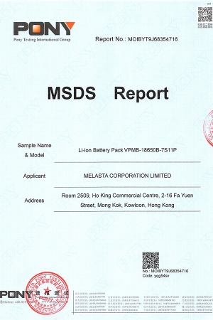MSDS Report for 7S11P Battery Pack